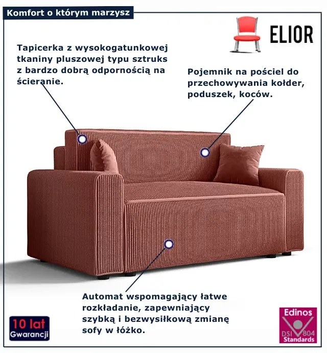 Łososiowa rozkładana sofa z pojemnikiem N0-S87