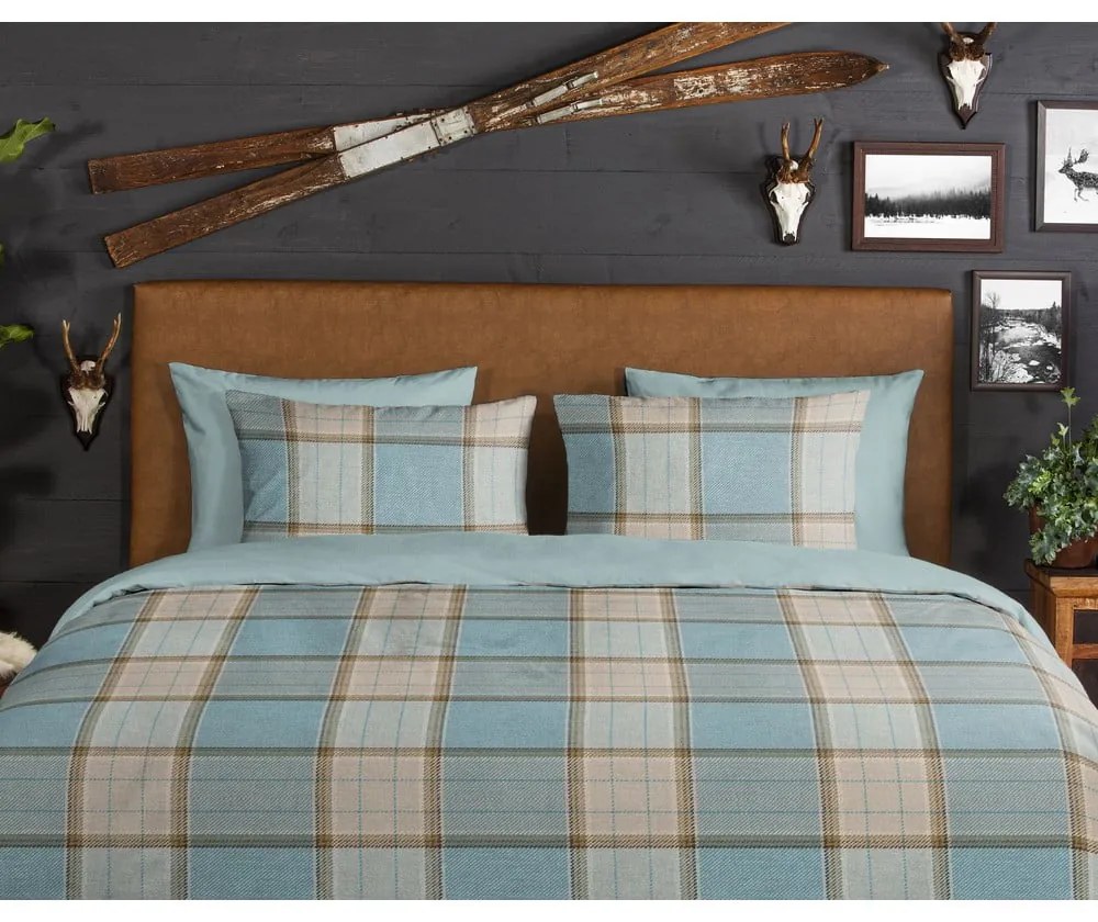 Niebieska flanelowa pościel dwuosobowa 200x220 cm Jacco – Good Morning