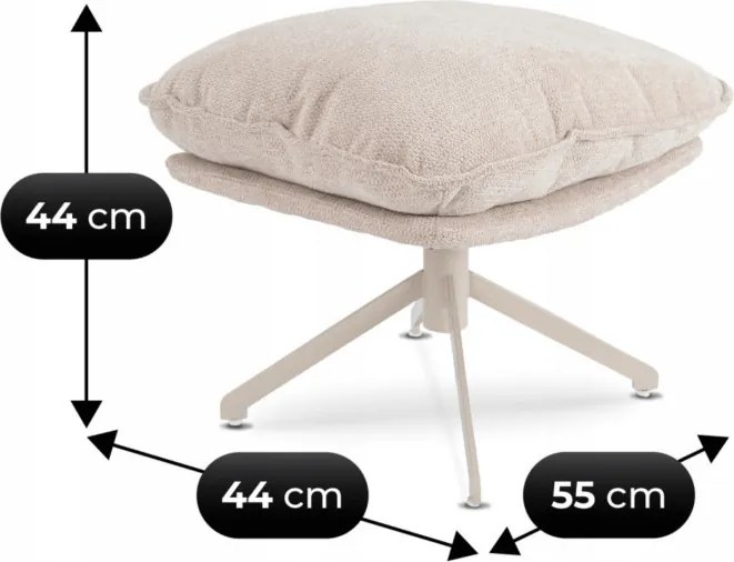 Fotel Wypoczynkowy Obrotowy PASADENA z Podnóżkiem Kremowy Nowoczesny