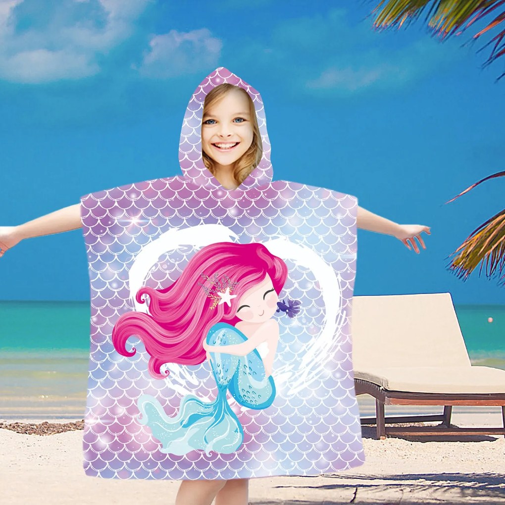 Dziecięce ponczo MERMAID różowe 60x90 cm
