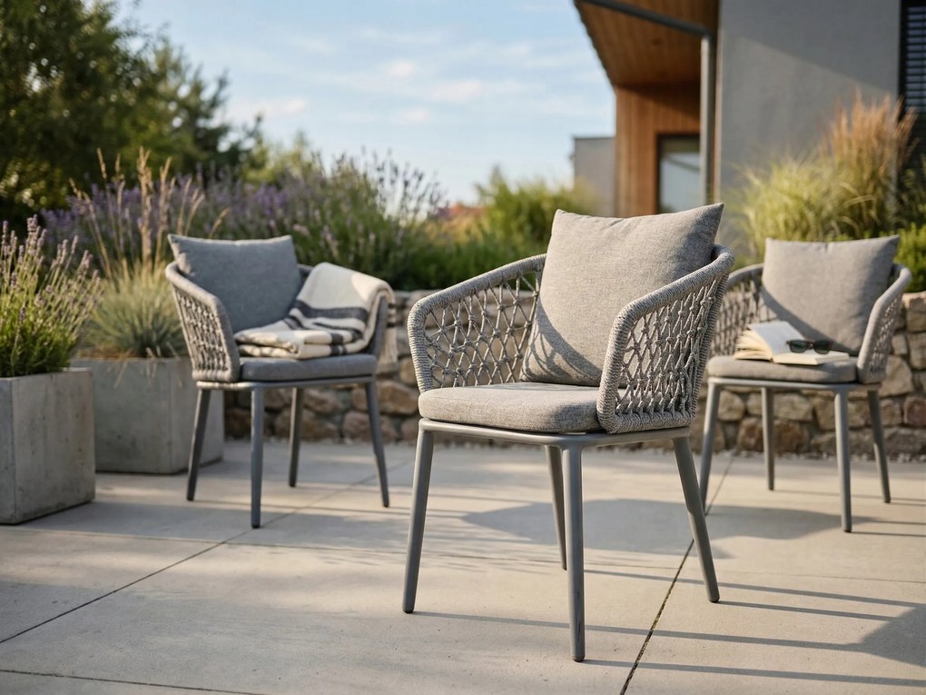 Krzesło ogrodowe aluminiowe antracyt taras sznurowane lekka rama 58x66x79cm