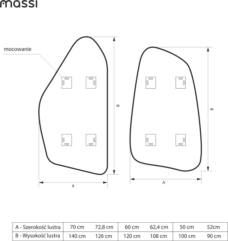 Lustra dekoracyjne o nieregularnym kształcie z podświetleniem ORGANIC Rock LED | Różne rozmiary | Różne kolory : Kolor tafli szkła - Srebrny, Rozmiar lustra A - 70x140, Rozmiar lustra B - 73x126