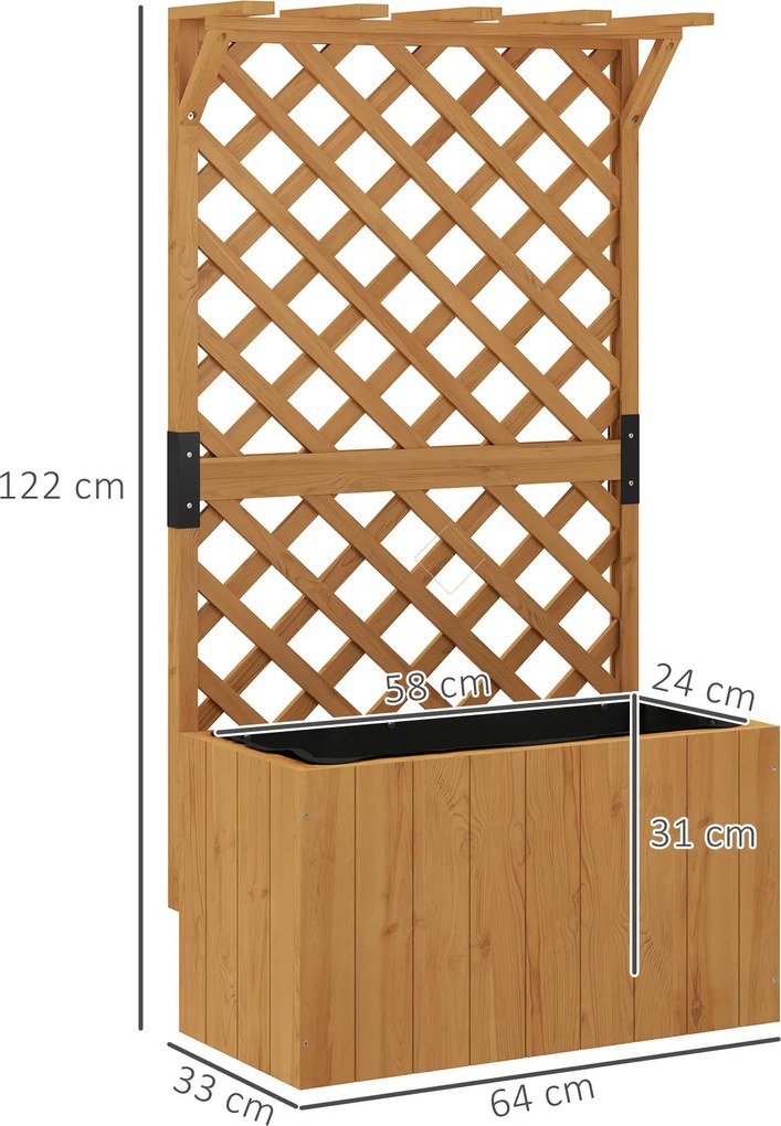 Outsunny Wysoki grządek z trejażem, skrzynia na kwiaty z drewna świerkowego 64 x 33 x 122 cm, kolor naturalny