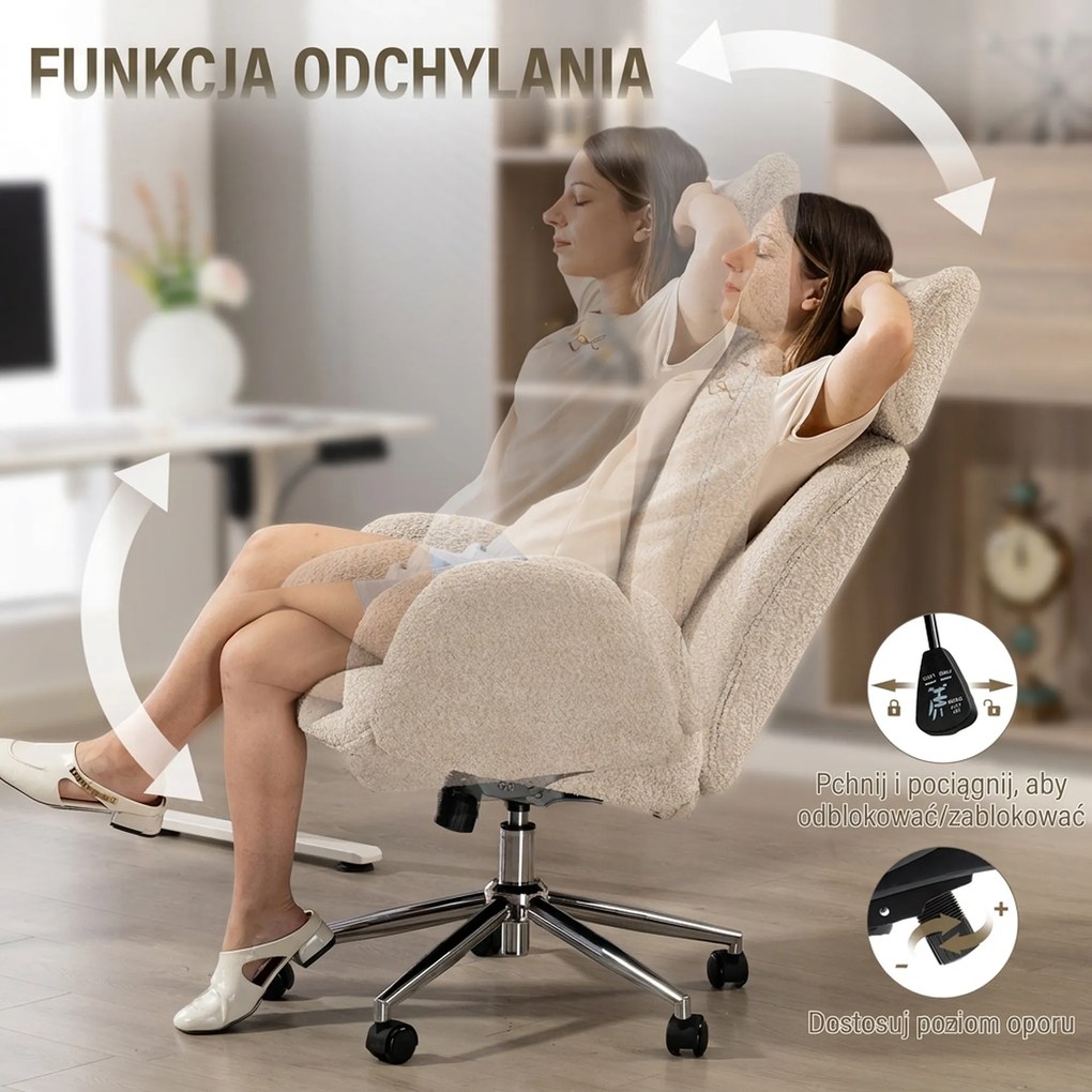 HOMCOM Krzesło biurowe z regulowanym zagłówkiem, ergonomiczne krzesło do biurka, funkcja odchylenia, regulowana wysokość, szaro-białe