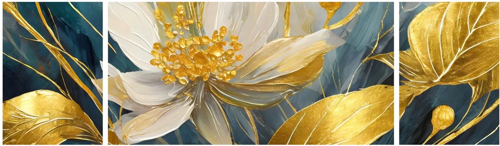 Obraz - Malowanie złotych kwiatów (170x50 cm)
