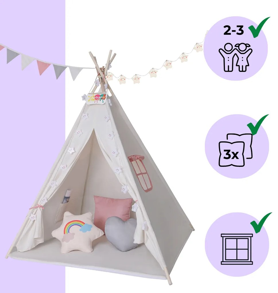 Namiot tipi JULIA, 160x120x120cm, beżowo/różowa Jurhan