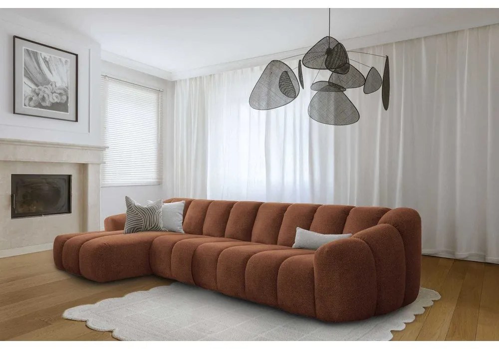 Narożnik (lewostronny/z szezlongiem) w kolorze terakoty Shell – Miuform