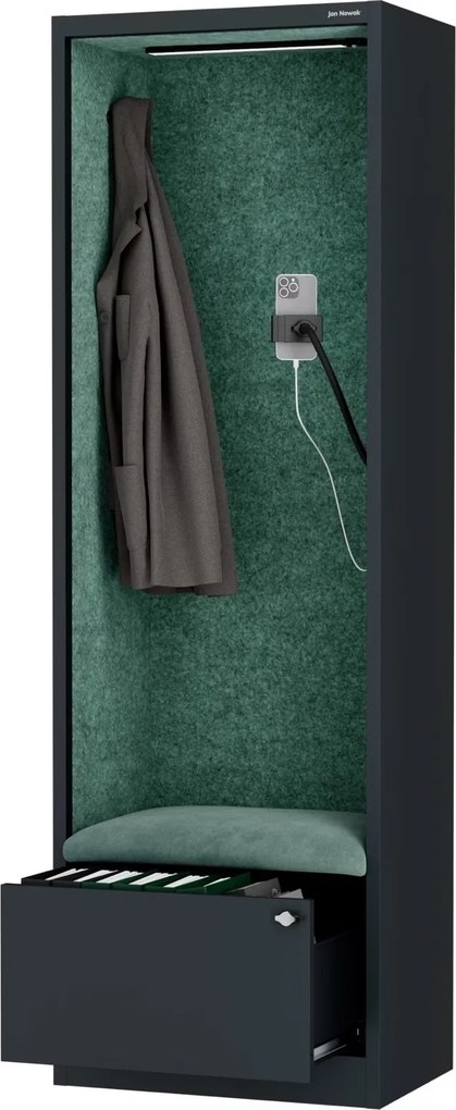 Kabina akustyczna z siedziskiem Sally MentalBox, 60 x 40 x 185 cm, antracyt/zielony