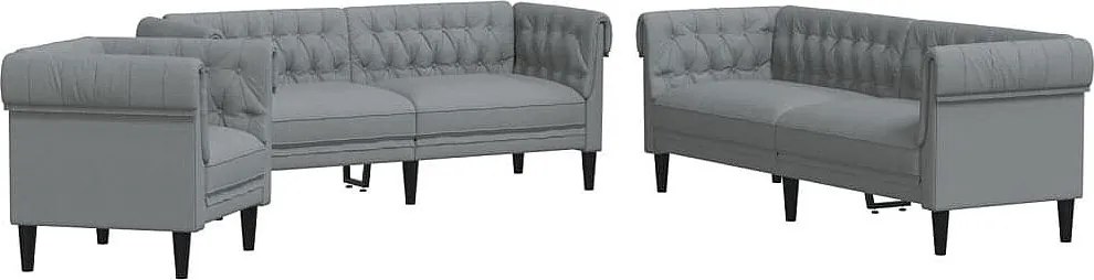 Zestaw 3-częściowy sofa jasnoszara z tkaniny poliestrowej, 1 fotel + 2- i 3-osobowa sofa, nowoczesny i wygodny design