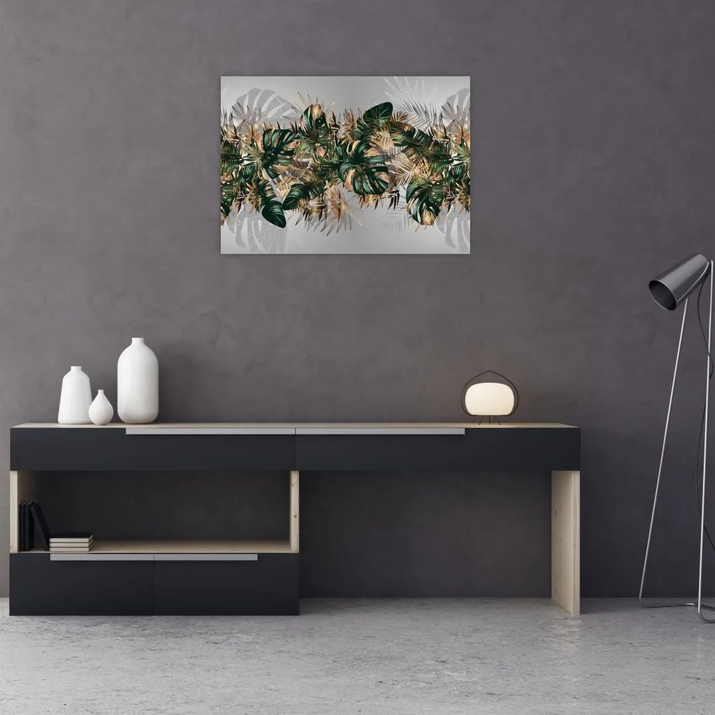 Obraz - Złoto - zielone tropikalne liście (70x50 cm)