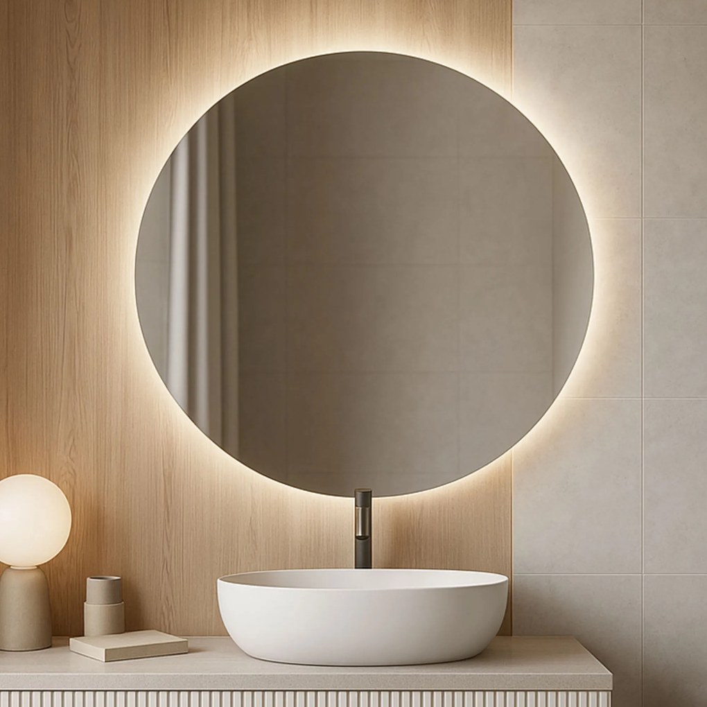 Lustro okrągłe  wiszące podświetlane bezramowe oszlifowane MOON LED | Różne rozmiary | Różne kolory : Kolor tafli szkła - Brąz, Średnica - 110 cm