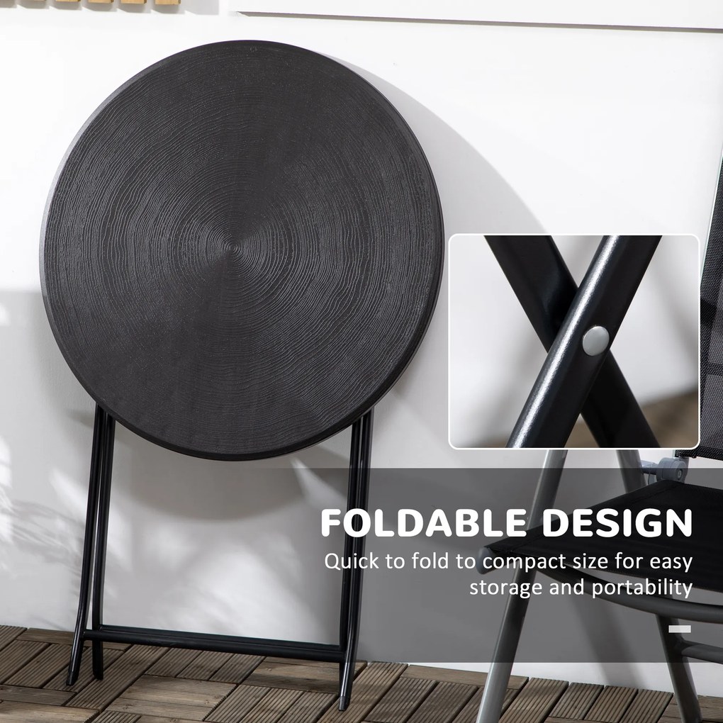 Outsunny Stół tarasowy okrągły składany dla 2 osób imitacja drewna ciemnoszary 60x60x73cm | Aosom PL