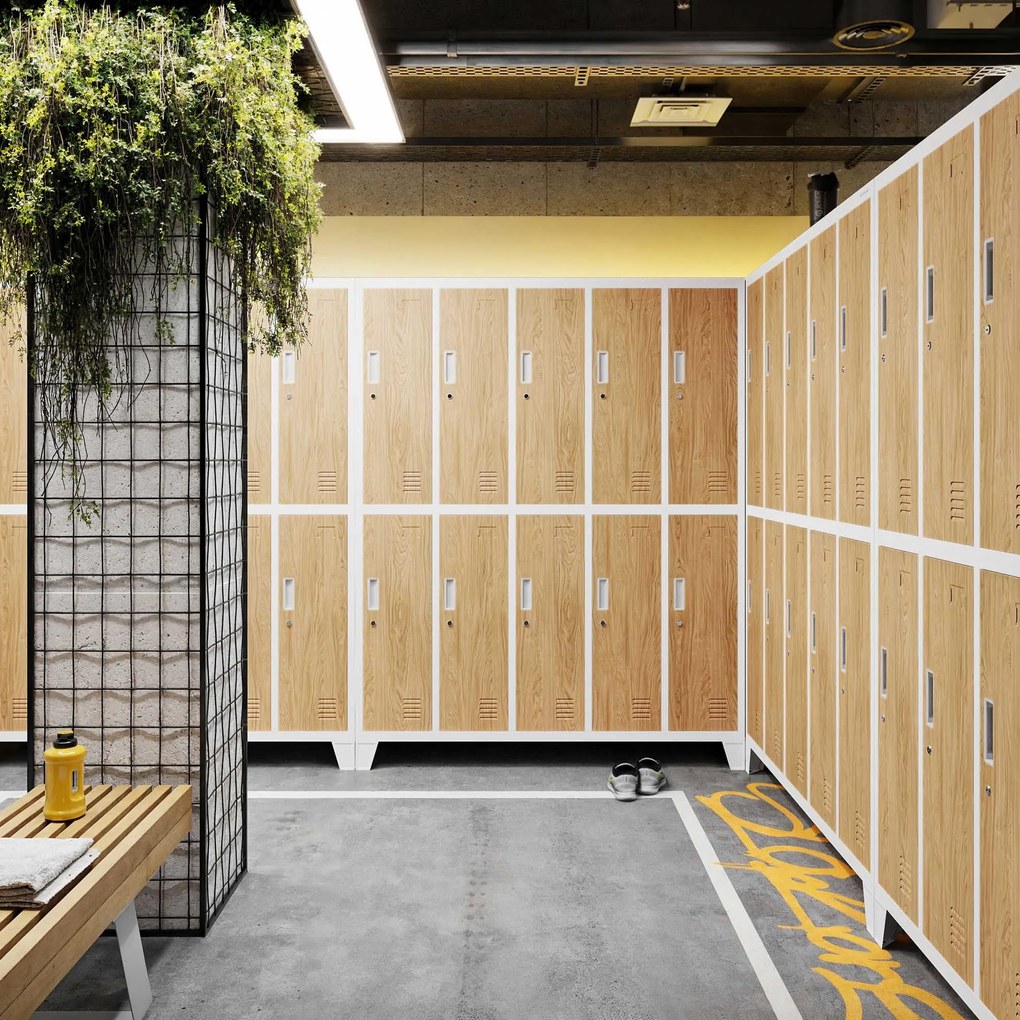 Szafka BHP ubraniowa biała/złoty dąb: Eco Design 10-drzwiowa BARTEK