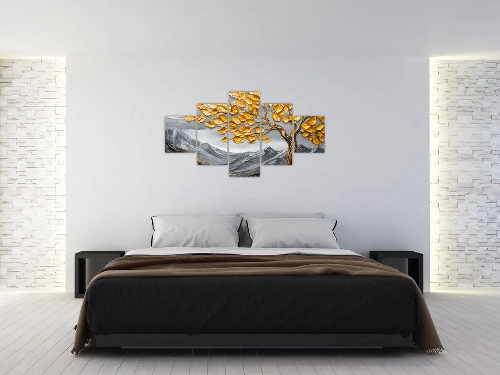 Obraz – Drzewo ze złotymi liśćmi (125x70 cm)
