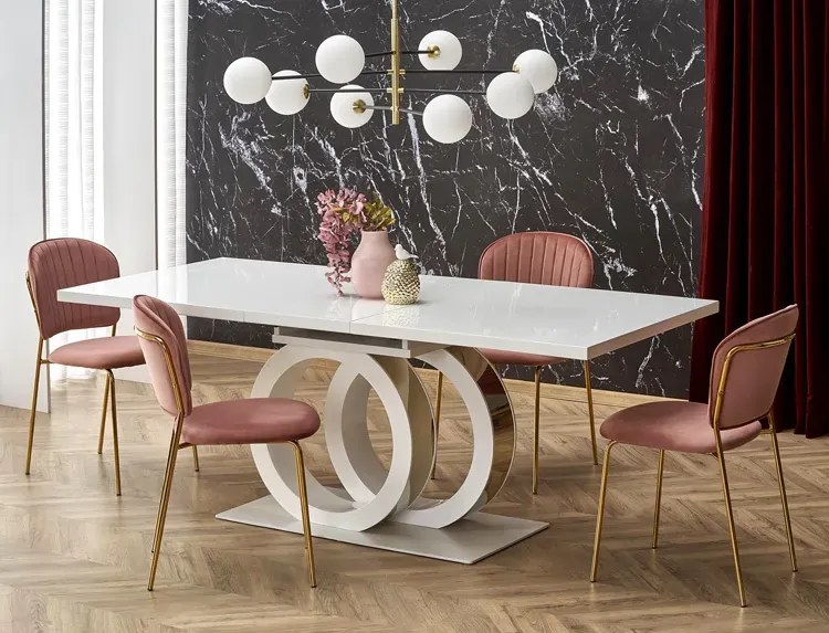 Biały rozkładany stół w stylu glamour R2-M48