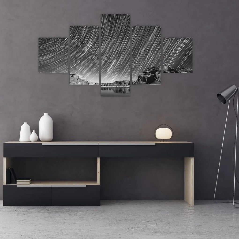 Czarno - biały obraz gwiaździstego nieba (125x70 cm)
