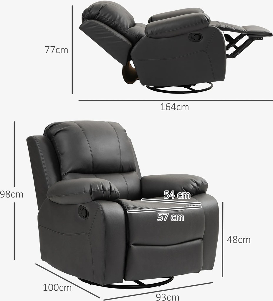 HOMCOM Fotel Relaksacyjny Fotel do Relaksu Regulowany Oparcie Podnóżek Obrotowy Stalowa Rama 93cm 150kg Czarny | Aosom PL