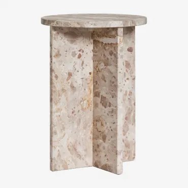 Stolik Pomocniczy Okrągły Ø35 Cm Z Marmuru Mencia Marmur Beżowy Panther - Sklum