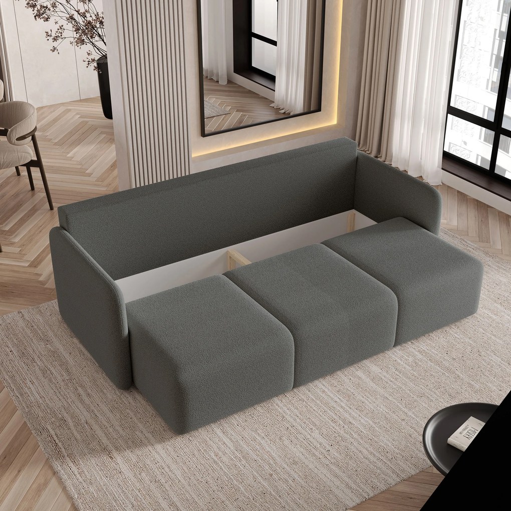 Masseno Sofa SUVI III z funkcją spania i pojemnikiem na pościel, Rozkładana sofa - Szary, QUELLE 92