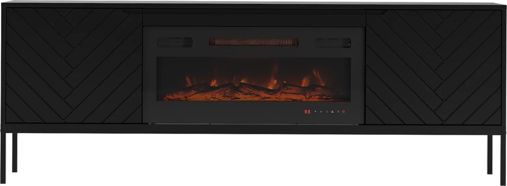 Szafka RTV z kominkiem Aspen 02 czarna 180 cm