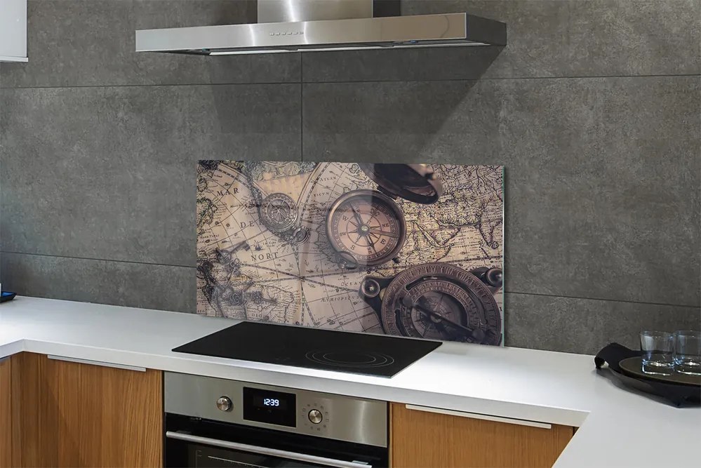 Szklany Panel Kompas na Starym Pergaminie