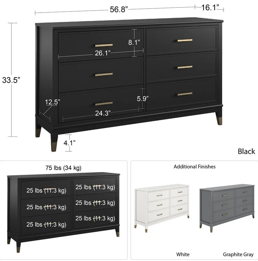 Czarna komoda 144x85x41 cm Westerleigh – Støraa