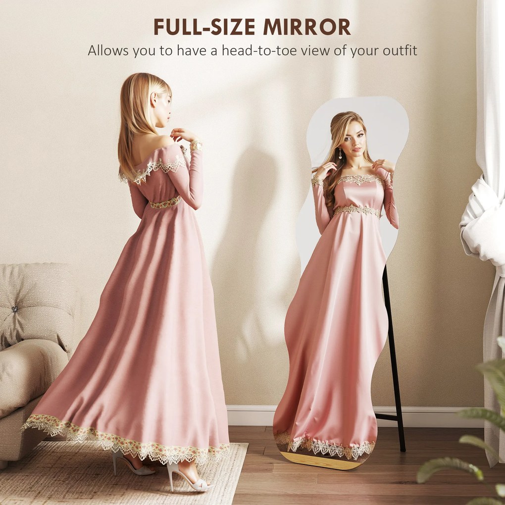 HOMCOM Lustro w całości bez ramy, z podstawą drewnianą, elastyczne umiejscowienie, w kształcie falisty, Czarny