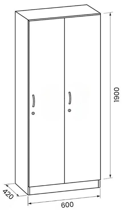 Drewniana szafka ubraniowa, 2-drzwiowa, 1900 x 600 x 420 mm, zamek cylindryczny, niebieski