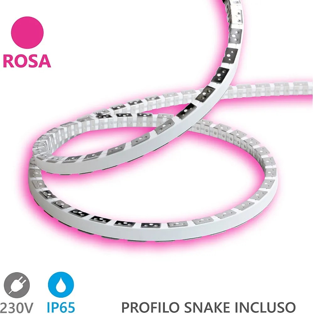 Alcapower Taśma LED Snake Flex 20m IP65 230V 12W/m Różowa, elastyczne oświetlenie dekoracyjne silikonowe o wysokiej efektywności energetycznej