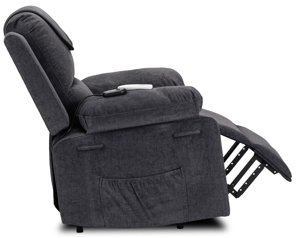 Fotel Masujący FENIX z Funkcją Wstawania Elektrycznie Rozkładany Ciemny Popiel Nowoczesny