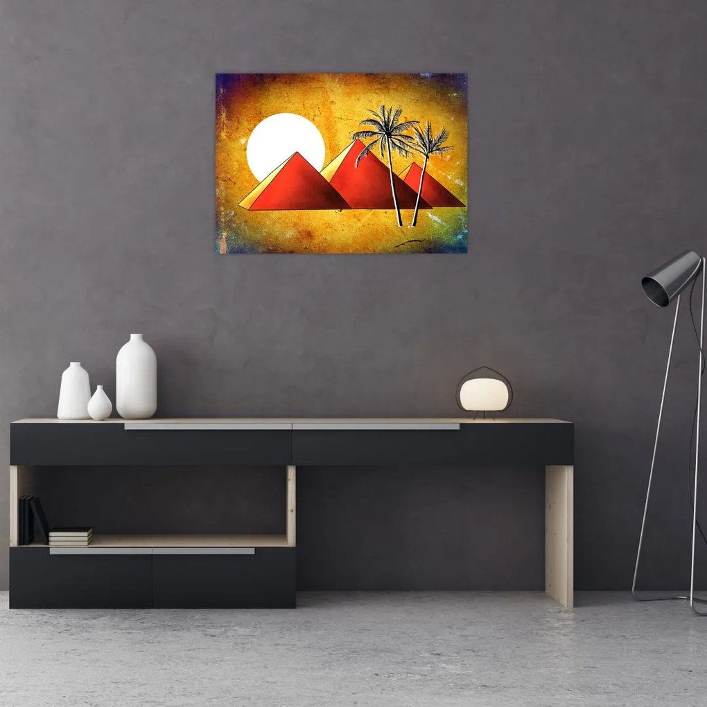 Obraz na szkle malowanych egipskich piramid (70x50 cm)