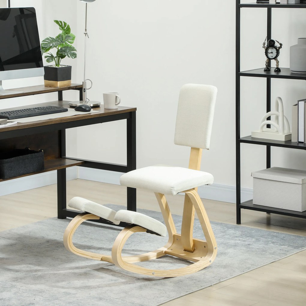 HOMCOM Ergonomiczne krzesło klęczące, krzesło zdrowotne do domu, biura, medytacji kremowy | Aosom PL
