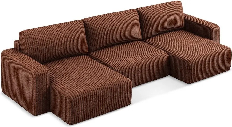 Sztruksowy rozkładany narożnik ze schowkiem (w kształcie litery U) w kolorze terakoty Kona – Makamii