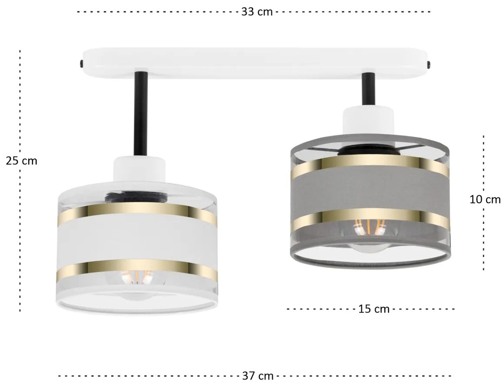 Lampa sufitowa biała dwupunktowy spot z szaro-białymi abażurami T-3306