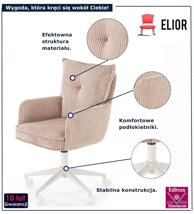 Różowy nowoczesny fotel obrotowy - Oniko