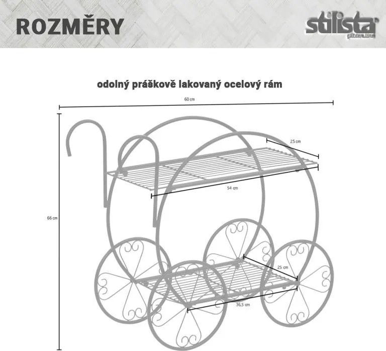 STILISTA Kwietnik, wózek, 66 x 60 x 28 cm, stal