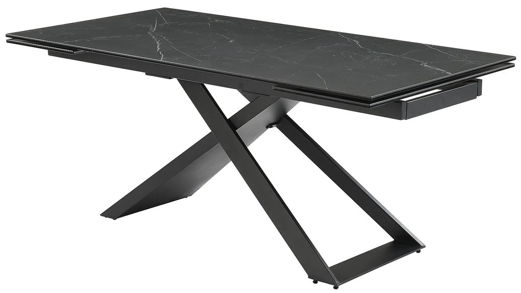 Rozkładany stół jadalniany 6-10-osobowy z ceramiki i metalu – imitacja marmuru w kolorze czarnym – XERENA marki Pascal MORABITO