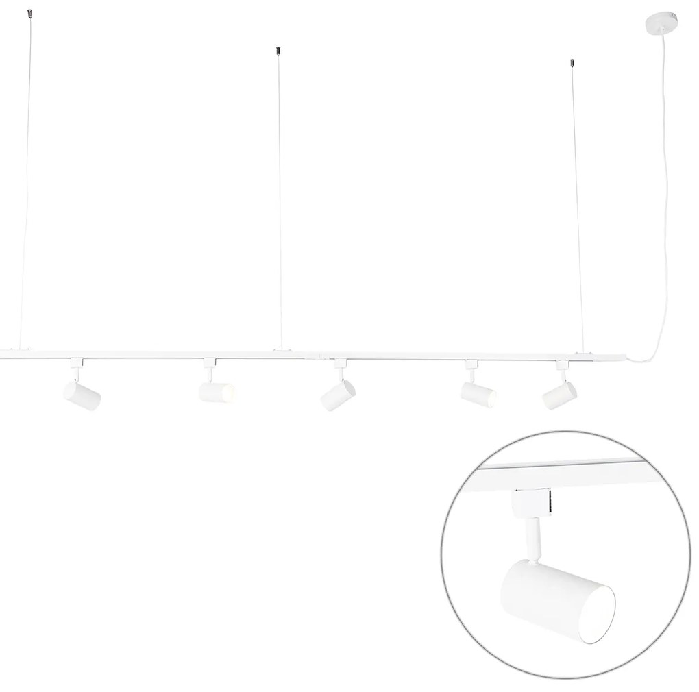 Nowoczesny system szynowy wiszący z 5 reflektorami biały 1-fazowy - Ikoniczny Jeana Nowoczesny Oswietlenie wewnetrzne