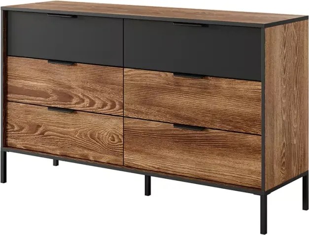 Komoda Janico – praktyczna i elegancka komoda z 6 szufladami w kolorze antracyt / kasztan