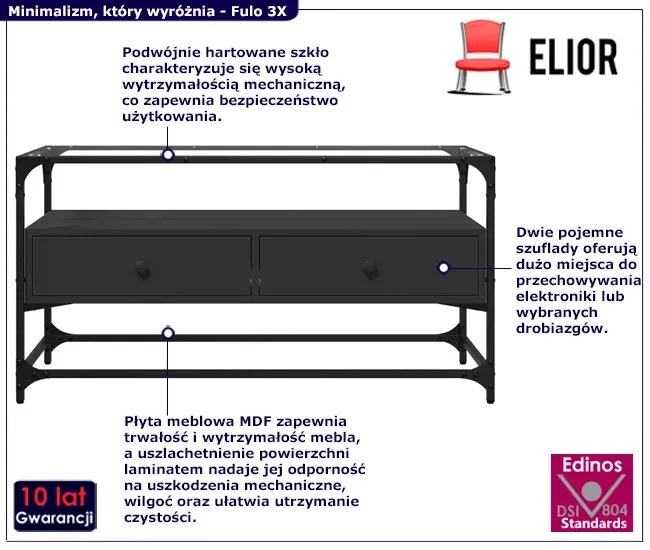 Czarna Szafka Pod Tv Ze Szklanym Blatem Oxel 5X