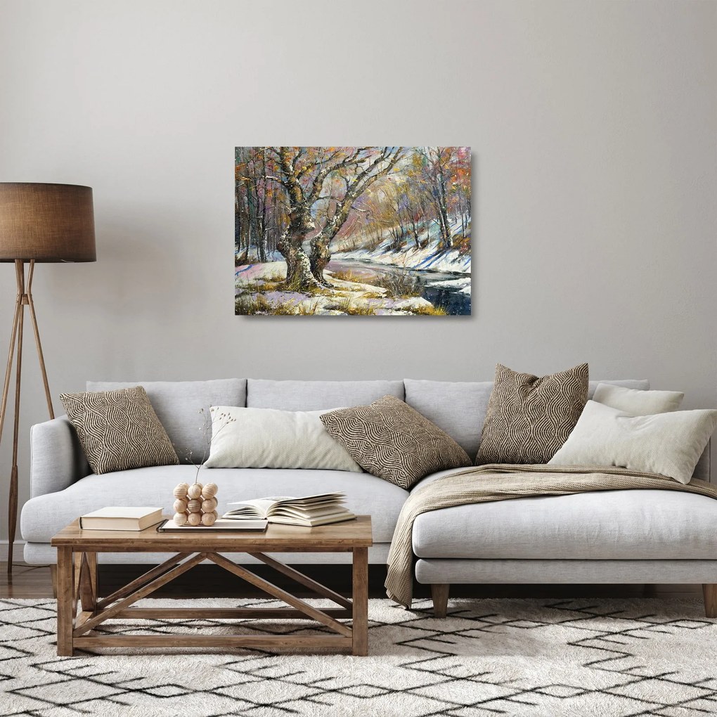 Obraz na szkle namalowanego zimowego krajobrazu (70x50 cm)