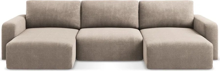 Beżowy rozkładany/ze schowkiem narożnik z tkaniny szenilowej (w kształcie litery U) Kona – Makamii