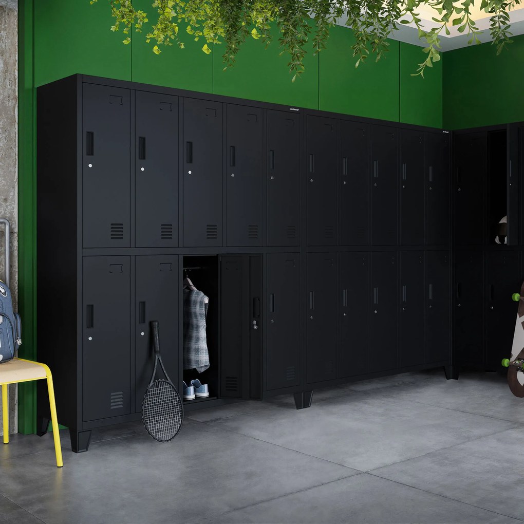 Szafa socjalna BHP ubraniowa 10-drzwiowa czarna: BARTEK 1360 x 1720 x 450 mm