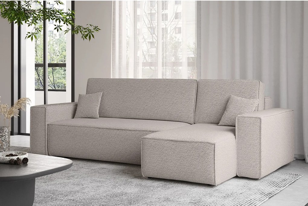 Narożnik z funkcją spania i pojemnikiem, Sofa w kształcie L, BEST L, tkanina Abriamo, Ciemnobeżowy, Prawy