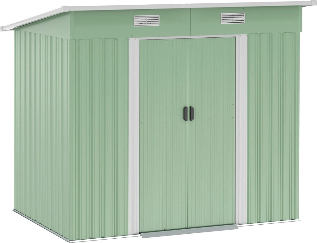 Outsunny Metalowy Schowek 2,3 m² 207 x 130 x 182 cm z Dachem Pultowym Oknem Fundamentem Drzwi Przesuwnymi Zielony