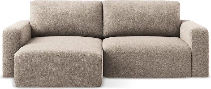 Beżowy rozkładany narożnik ze schowkiem z tkaniny szenilowej (lewostronny/z szezlongiem) Kona – Makamii