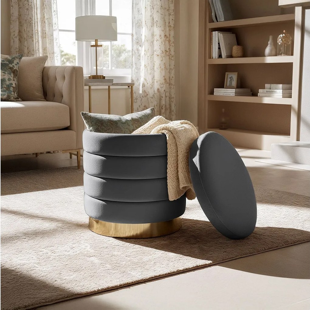 Pufa otwierana ze schowkiem welurowa 40 cm LUNA Grafit