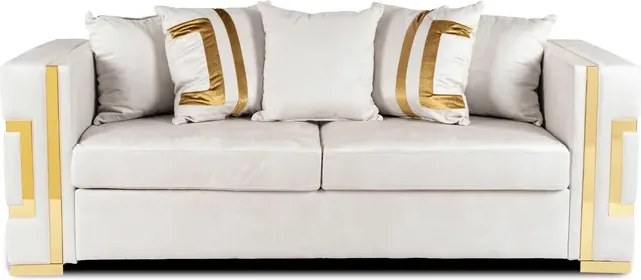 Sofa PALLAZO 3S Trzyosobowa Kremowo/Złota Welurowa Glamour