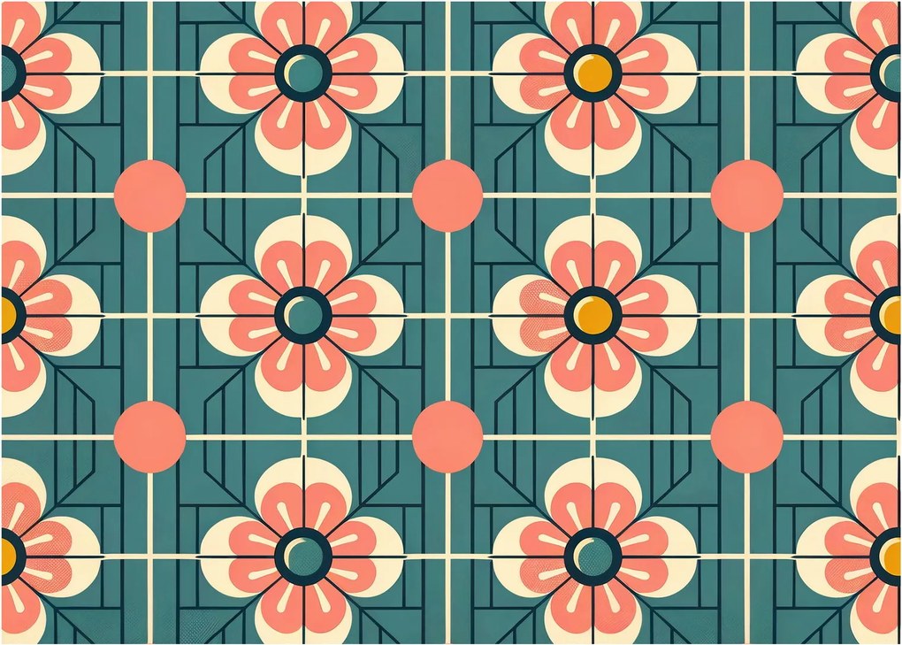 Obraz - Retro wzór z kwiatami (70x50 cm)