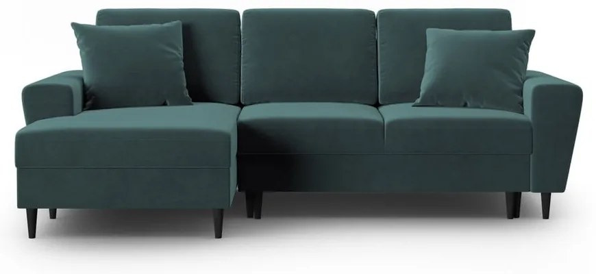 Morski aksamitny rozkładany/ze schowkiem narożnik (lewostronny/z szezlongiem) Kyoto – Cosmopolitan Design